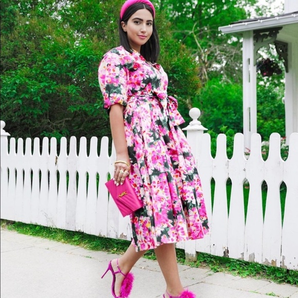 Zara pink floral belted midi dress - Picture 2 of 14